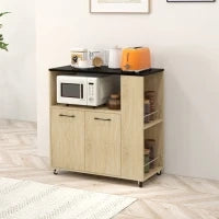 Carrello da Cucina in Truciolato con Ripiano Aperto, Armadietto a 2 Ante e Scaffale Laterale, 75x40x80.5 cm