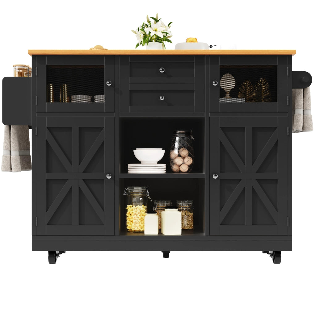 Isola da cucina mobile con piano pieghevole nero 140 cm