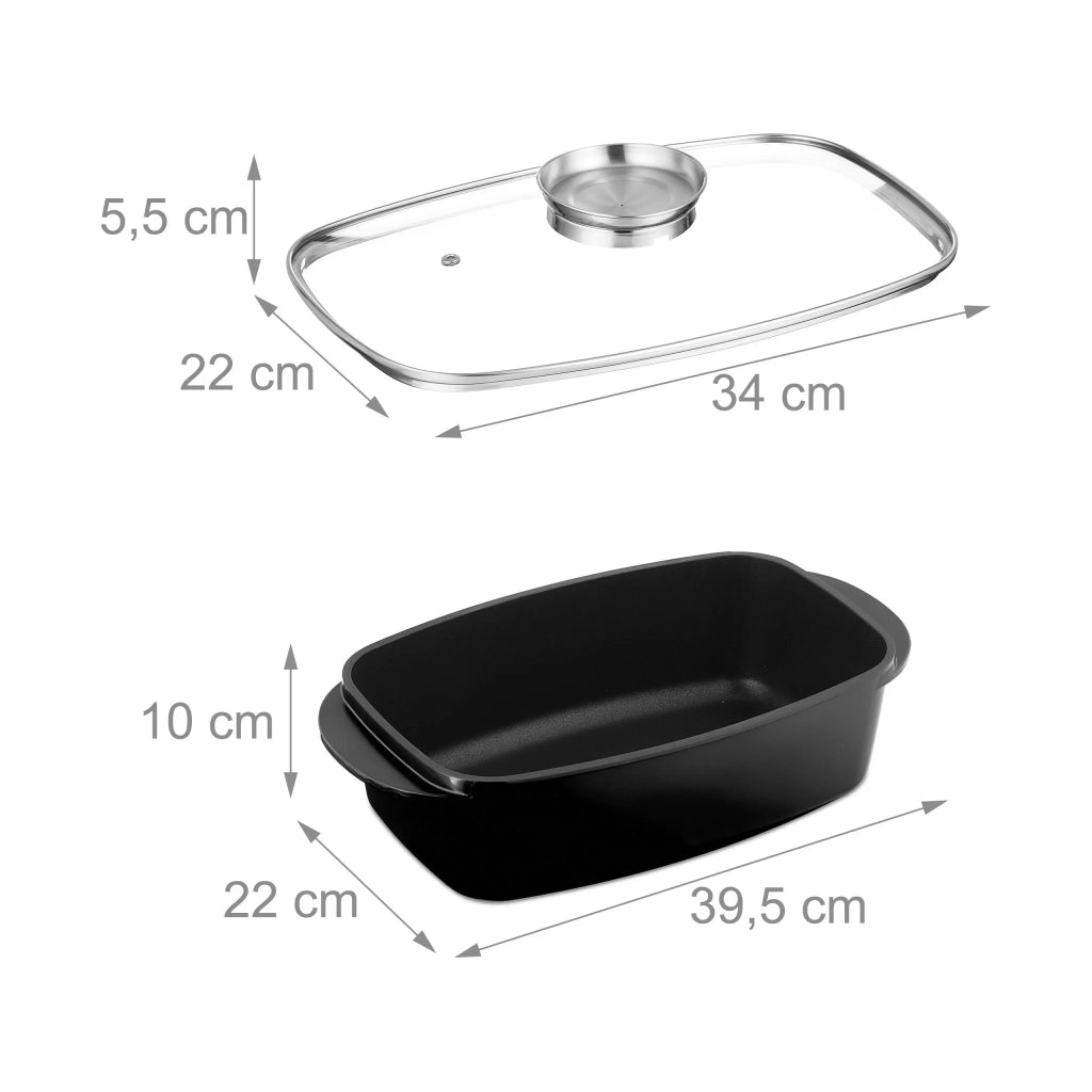 Pirofila rettangolare con coperchio in vetro antiaderente 40 x 25 x 10 cm per una cottura sana in alluminio nero 13_0015280