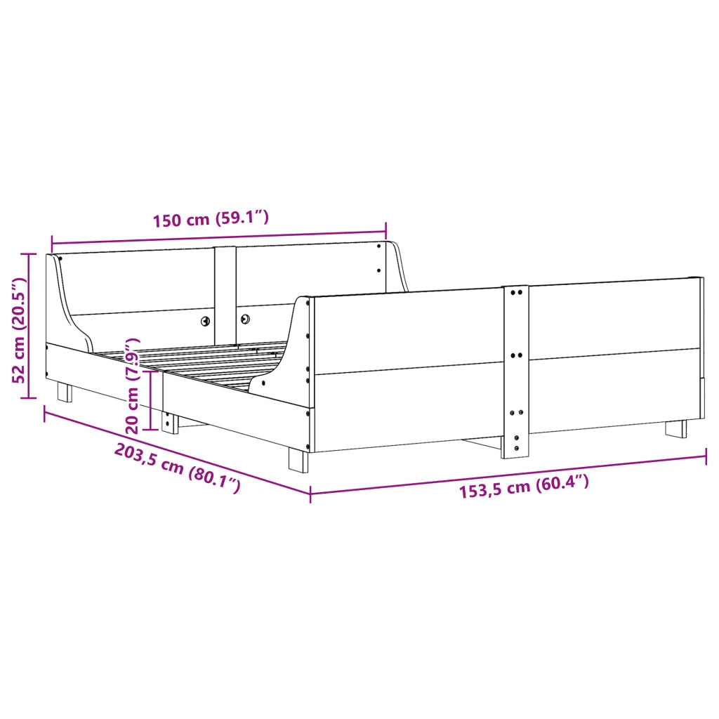Letto senza Materasso 150x200 cm in Legno Massello di Pino 3302279