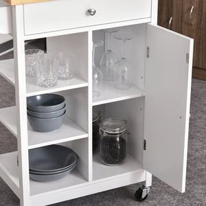 Carrello da Cucina 3 Ripiani Cassetto e 1 Anta in Legno 66x39,5x86,5 cm  Bianco