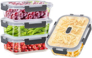 Set di contenitori alimentari in vetro da 8 pezzi (4 contenitori + 4 coperchi), contenitori in vetro con coperchi, resistente a forno a microonde, lavastoviglie e congelatore - contenitori per la preparazione delle pietanze in vetro