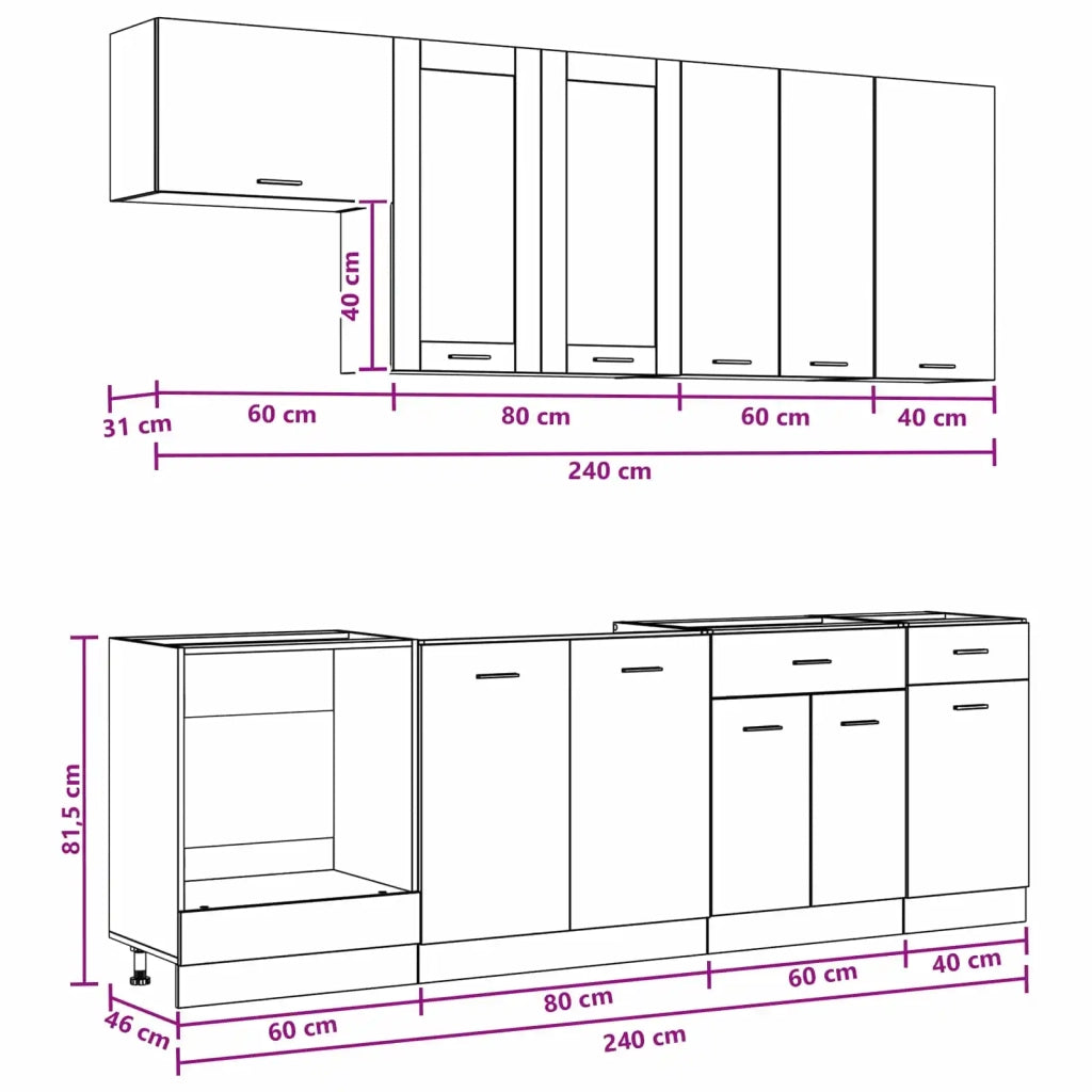 Unità Cucina LYON 8 pcs Grigio Cemento Legno ingegnerizzato 3438206
