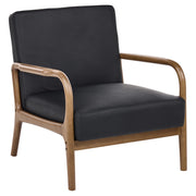 Poltrona in pelle nera con struttura in legno, poltrona lounge retrò in stile Mid-Century Moderno