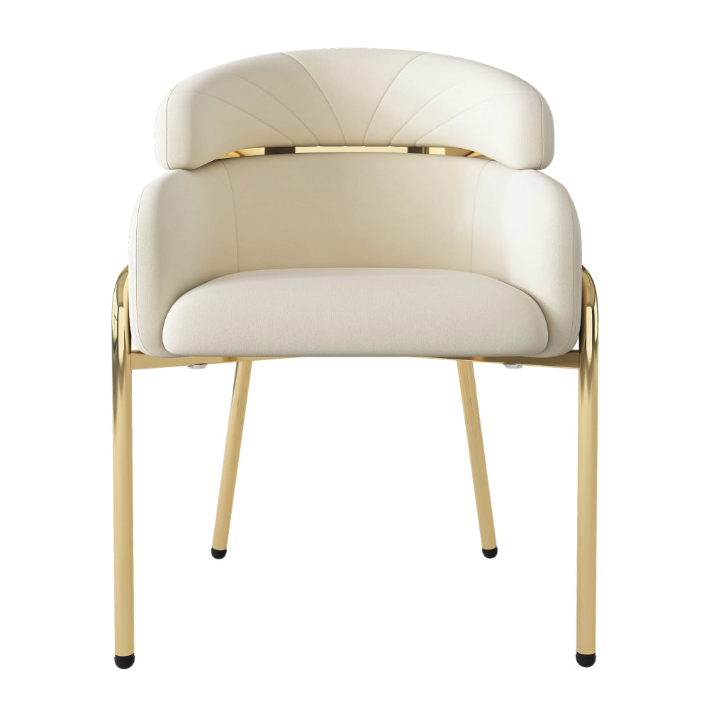 Sedia da Pranzo in Velluto con Design Ergonomico e Quattro Gambe in Metallo, Beige