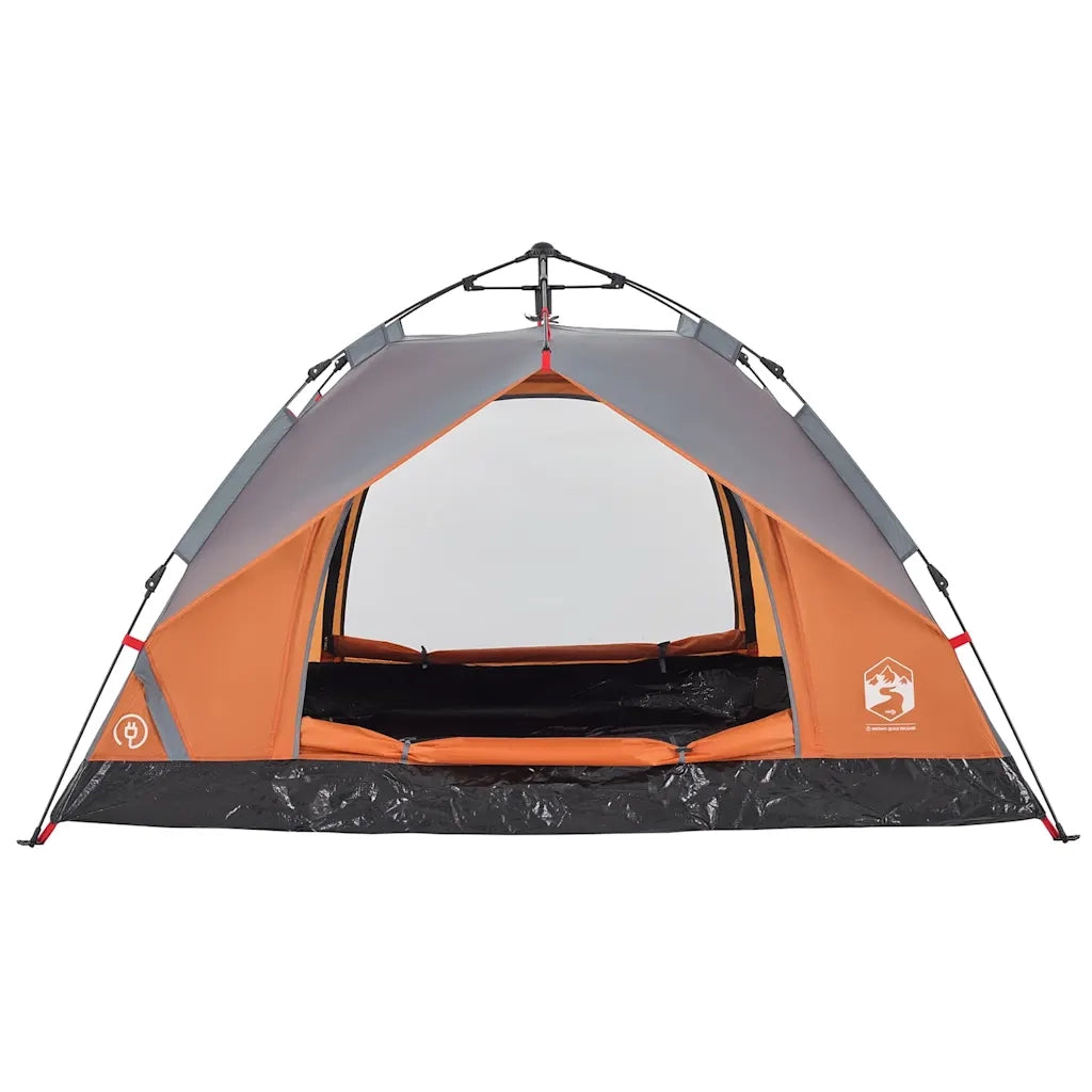 Tenda a Cupola 2 Persone-Tenda da campeggio Grigio e Arancione a Rilascio Rapido