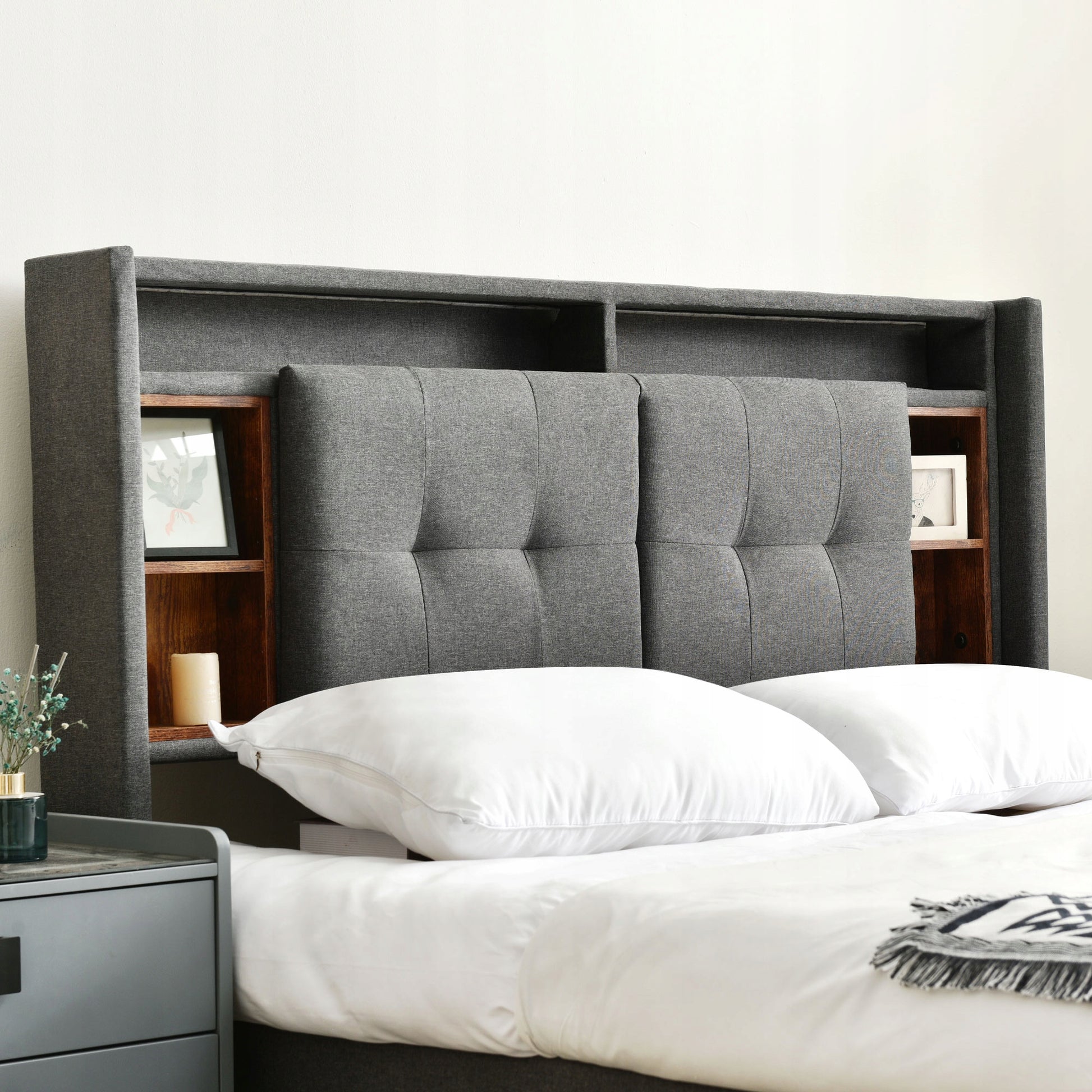 Letto matrimoniale 160x200 - Xylo - Grigio con USB, LED e materasso incluso