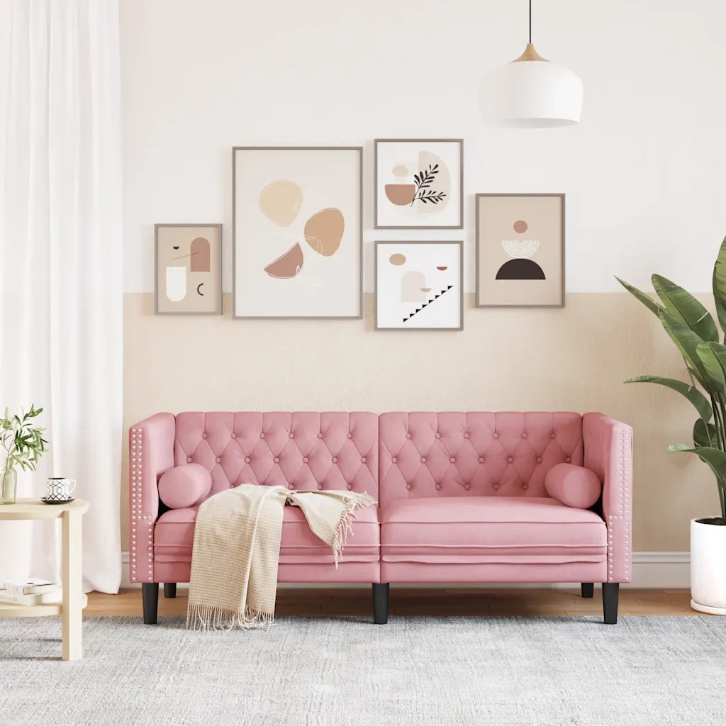 Divano Chesterfield con Rinforzi 2 Posti Rosa in Velluto
