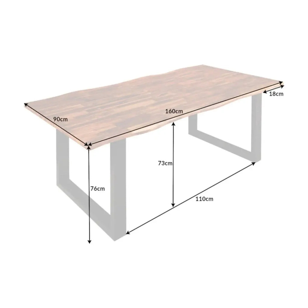 Tavolo da pranzo NALKO 160 cm – Piano in legno di acacia oliato e struttura in metallo nero – Stile industriale e naturale