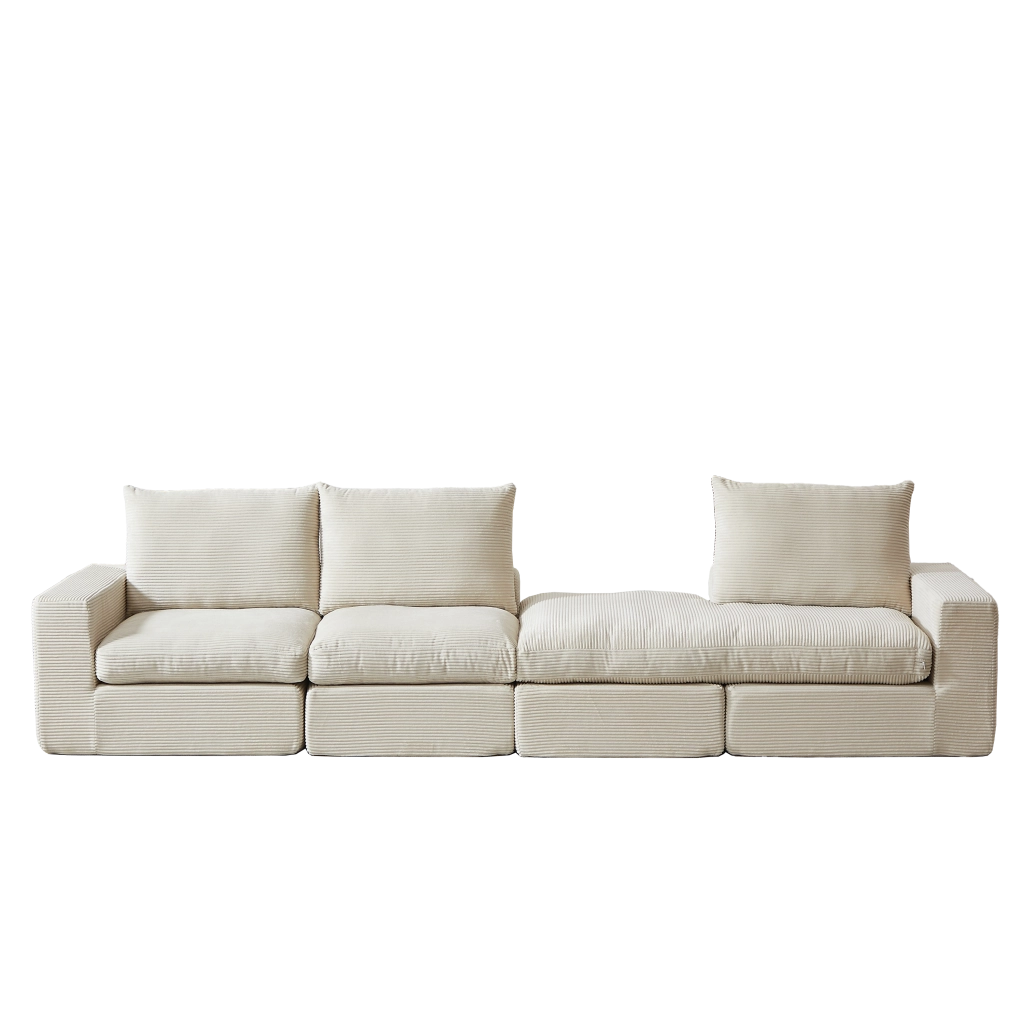 Divano Angolare con Chaise Longue in Tessuto a Coste e Cuscini ¨C MINIMAL ¨C Grigio