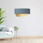 Lampada a Sospensione 'Loughborough' Lampada da Soffitto con Paralume a Doppio Cilindro Lampadario con Abat-jour in Tessuto - Blu Grigiastro / Giallo - lux.pro