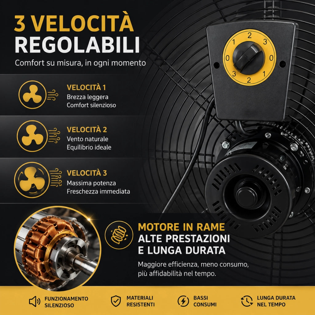 Ventilatore Industriale da Pavimento Terra Ø 66cm 240W con Ruote ad Alta Potenza e 3 velocità regolabili