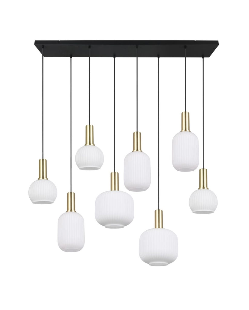 Lampadario Trio Diva nero opaco 8xE27 vetro bianco