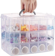 Organizzatore trasparente a 3 strati con maniglia, scatola per hobby con 30 contenitori e compartimenti per accessori da cucito, giocattoli e gioielli