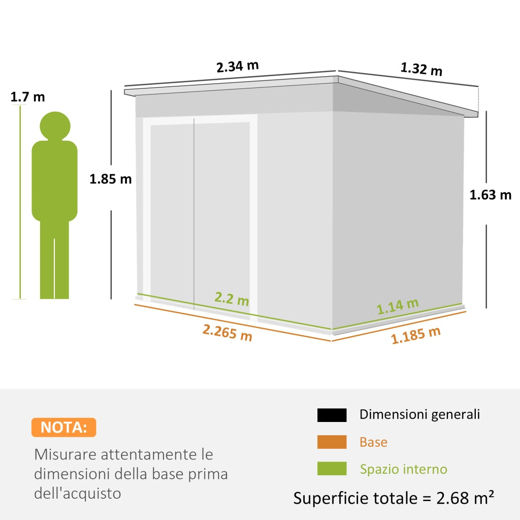 Casetta Box da Giardino 234x132x185 cm con 3 Porte Bloccabili in Acciaio Grigio Scuro