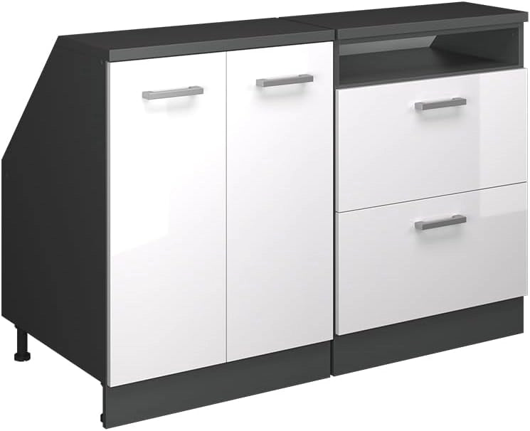Set di mobili sottotetto Rion, Bianco lucido, 120 cm Set di 2 carcasse armadio profondità 60 cm, adatto per il salvaspazio sotto tetti spioventi