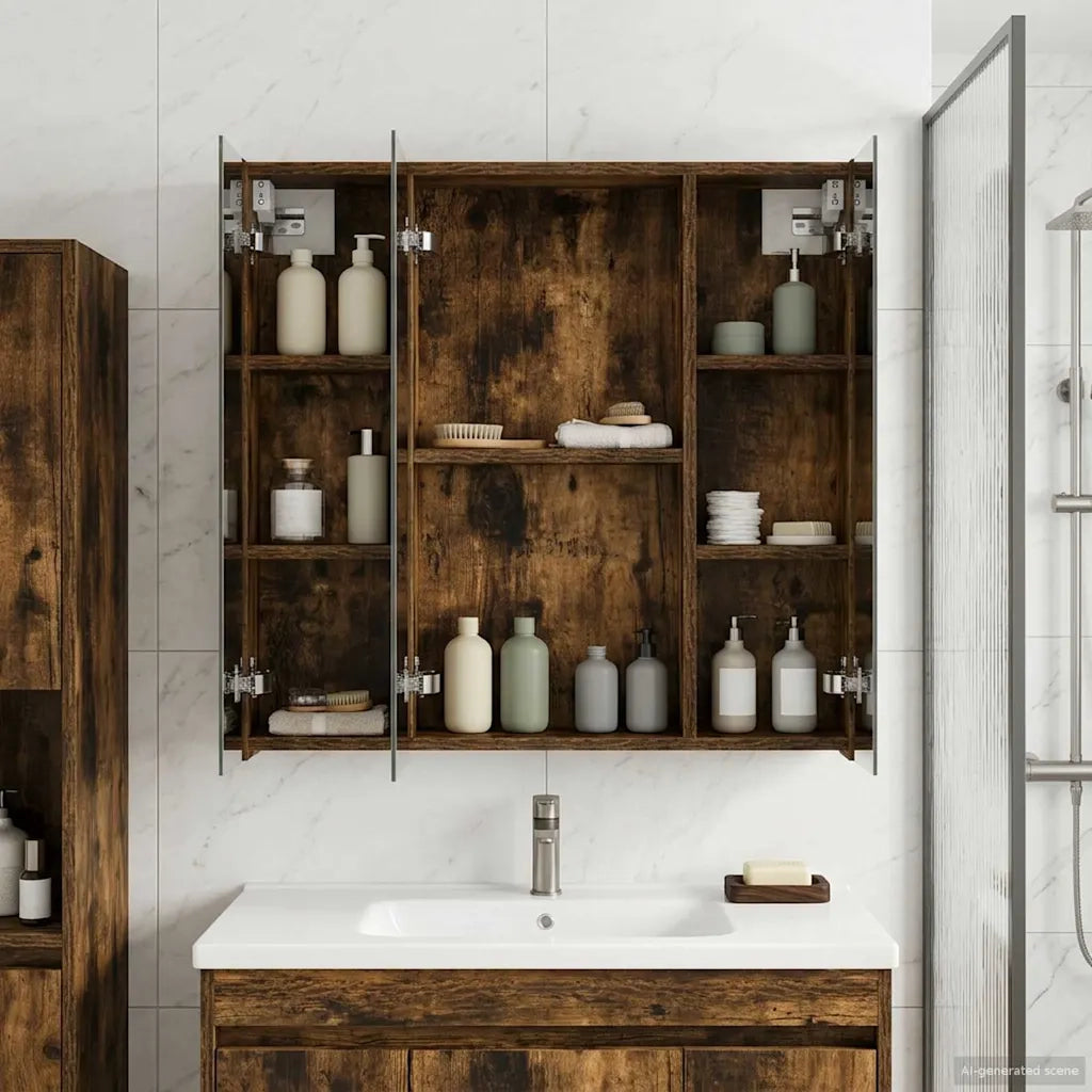 Mobiletto per specchio da bagno Rovere fumé 70 x 14,5 x 70 cm