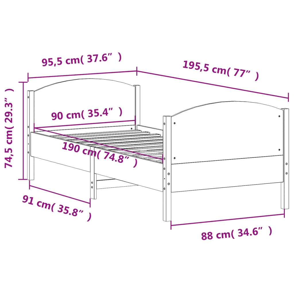 Letto singolo | Letto per adulti | Letto senza Materasso Marrone Cera 90x190 cm in Legno di Pino