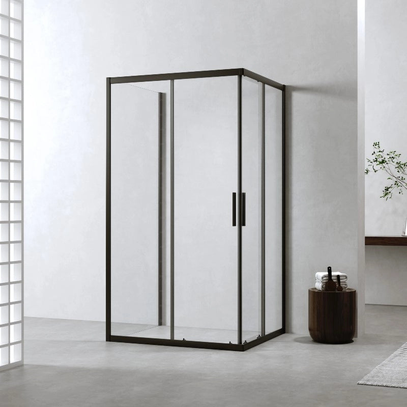 Cabina Doccia 3 Lati 80x90x80 Cm h190 Scorrevole Profili Nero Opaco Vetro 6mm Trasparente| Neat
