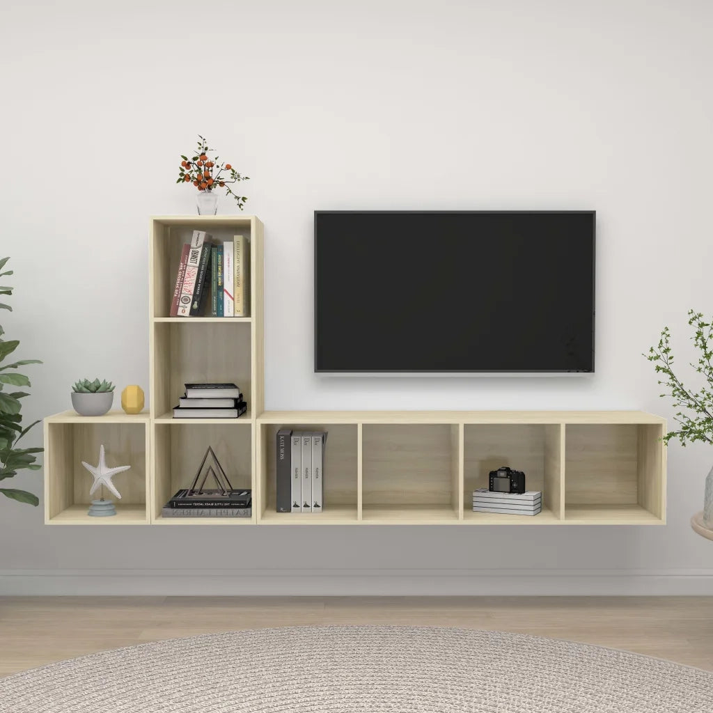 Set Porta TV 3 pz | Armadietto TV | Mobile Porta TV Rovere Sonoma in Truciolato