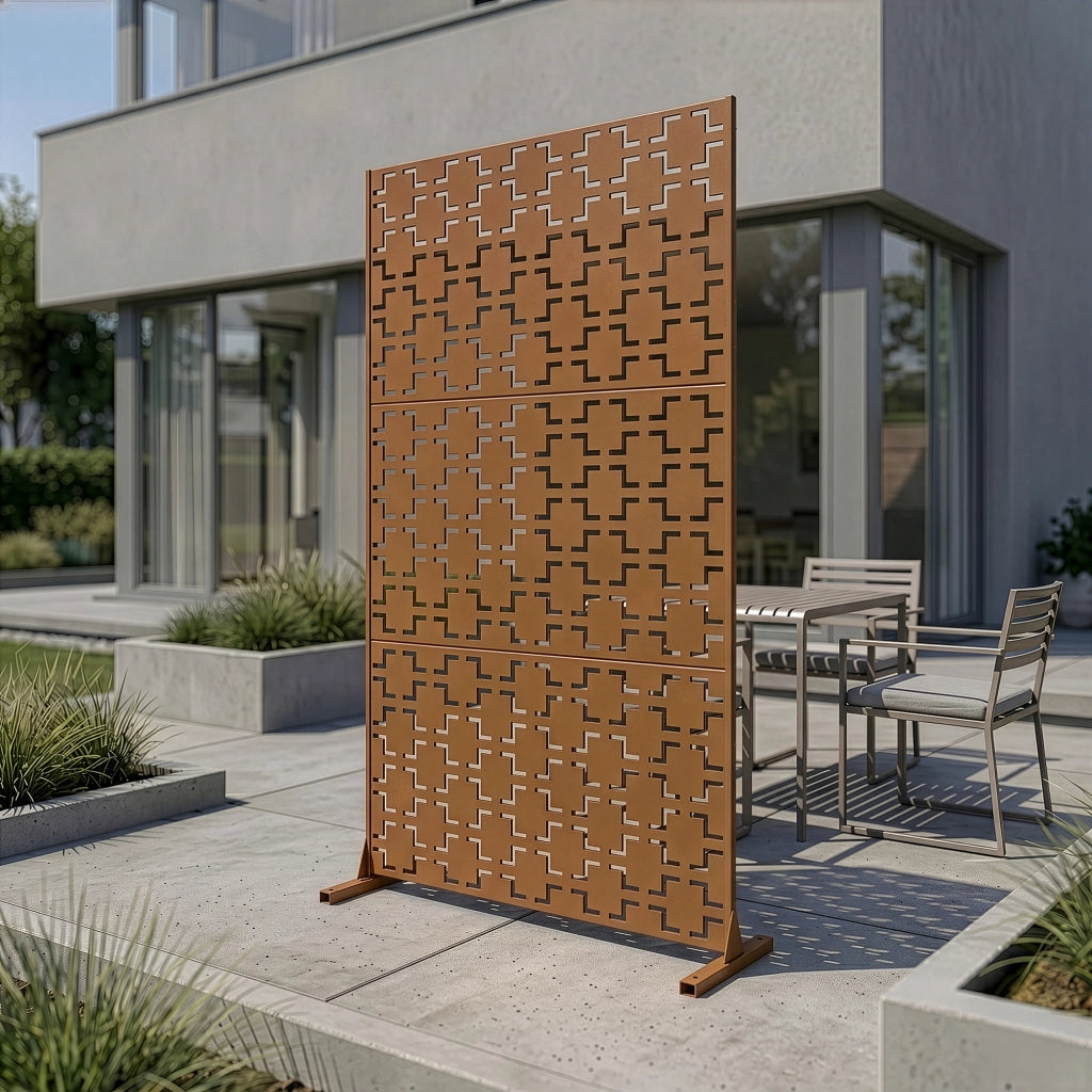Pannello Divisorio Basciano Struttura Traforata in Acciaio 180 x 90 cm - Marrone casa.pro