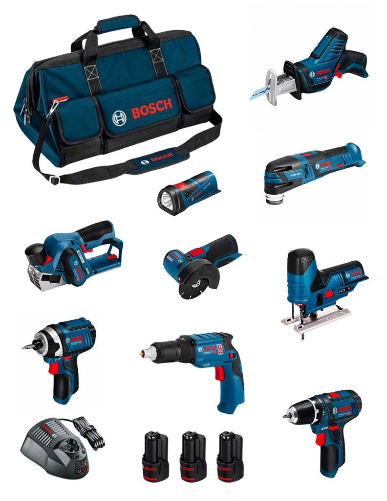 BOSCH Kit BMKB9-28CD3 (GSR12V-15+GTB12V-11+GDR12V-105+GWS12V-76+GST12V-70+GOP12V-28+GSA12V-14+GLI12V-80+GHO12V-20+3x2,0Ah...)