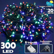 Trade Shop - Catena Luminosa 300 Luci Led Lucciole Multicolore Controller 8 Funzioni Esterno -