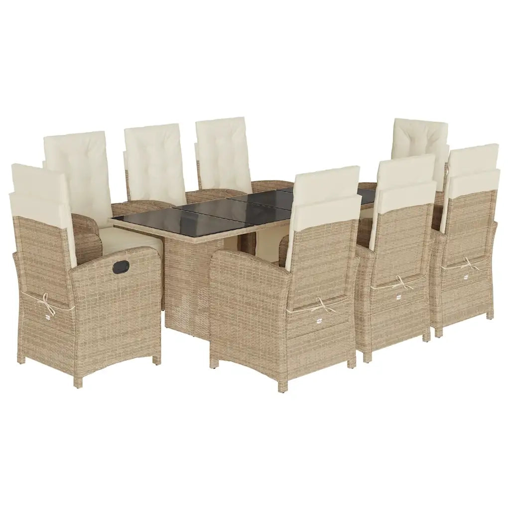 Set da Pranzo da Giardino 9 pz con Cuscini Beige in Polyrattancod mxl 112016