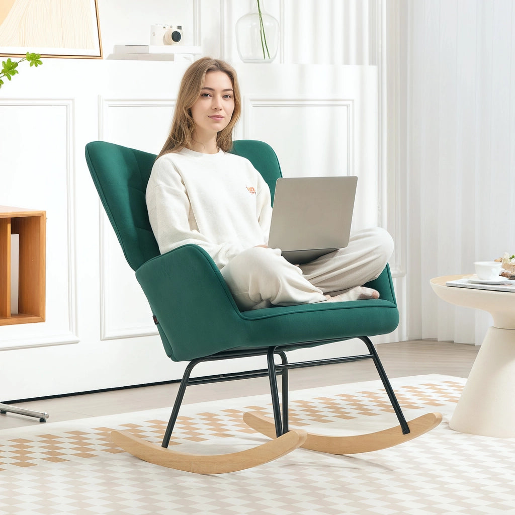Poltrona a dondolo ¨C Xylo ¨C velluto verde struttura in acciaio 71x98x101 cm