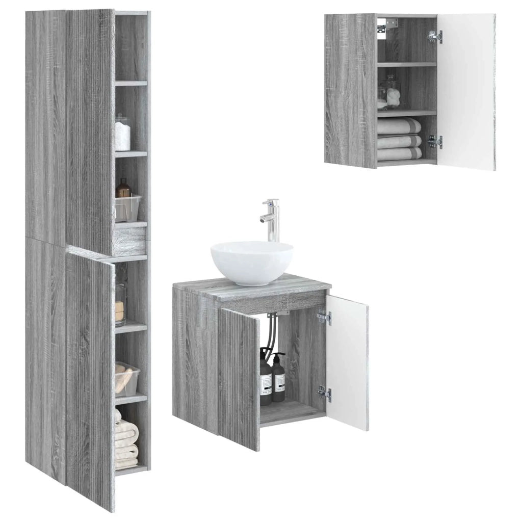 Set di mobili per il bagno 3 pz Sonoma grigio 3406069