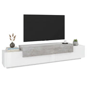 Mobile da soggiorno Porta Tiche, Made in Italy, Supporto per Tiche da salotto a 3 ante e ripiani, cm 240x45h52, Bianco lucido e Cemento