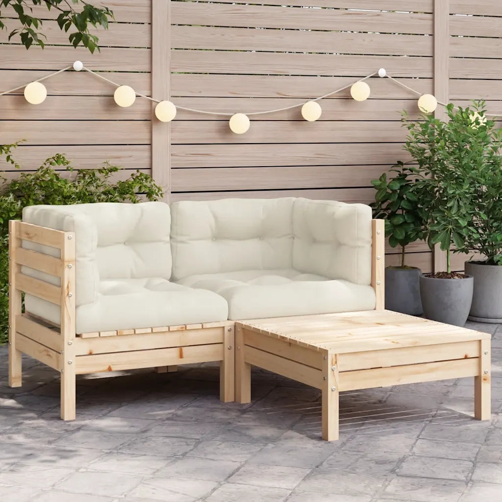 Set Divani da Giardino 3 pz con Cuscini Crema Massello di Pino 806676