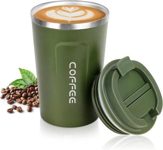 Moka isolata, moka da viaggio, moka da viaggio in acciaio inossidabile, moka a doppia parete impermeabile, adatta per viaggio e per ufficio, Verde - 510 ml