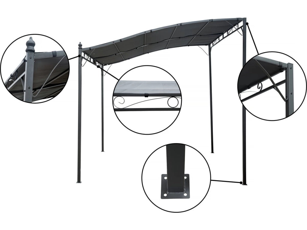 Pergola inclinata in metallo addossato - 3 x 2,5 m - Grigio