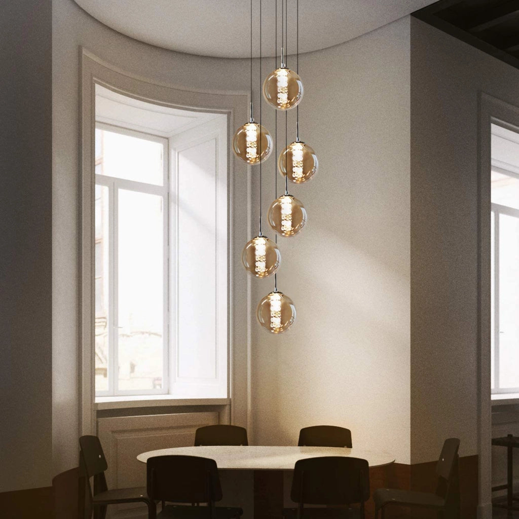 ZMH Lampada a sospensione a LED regolabile in altezza con paralume in vetro per soggiorno