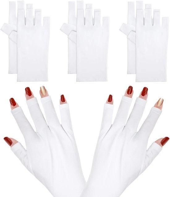 Manicure Handschoenen UV Shield - Protezione contro le ustioni solari - Bianco - Manichini senza dita - Ideali per manicure - 3 paia