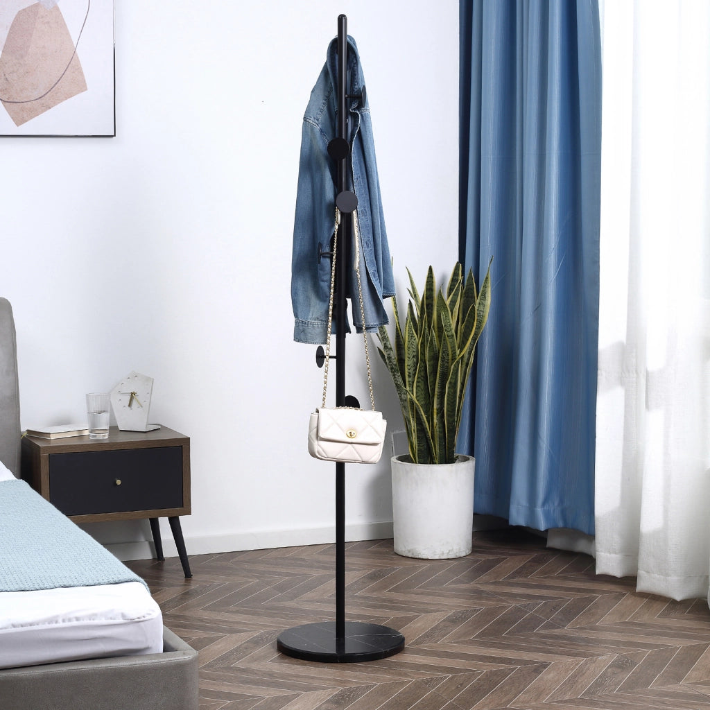 Appendiabiti da Terra con Base in Marmo ¨C Xylo ¨C Acciaio Nero 8 Ganci 35x35x170cm