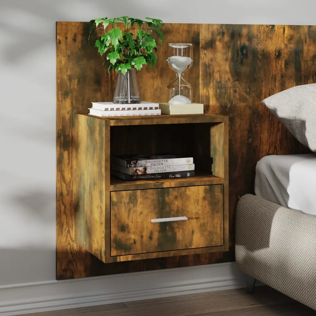Comodini a Muro 2 pz-Set di 2 Tavolino da notte Rovere Fumo 275912