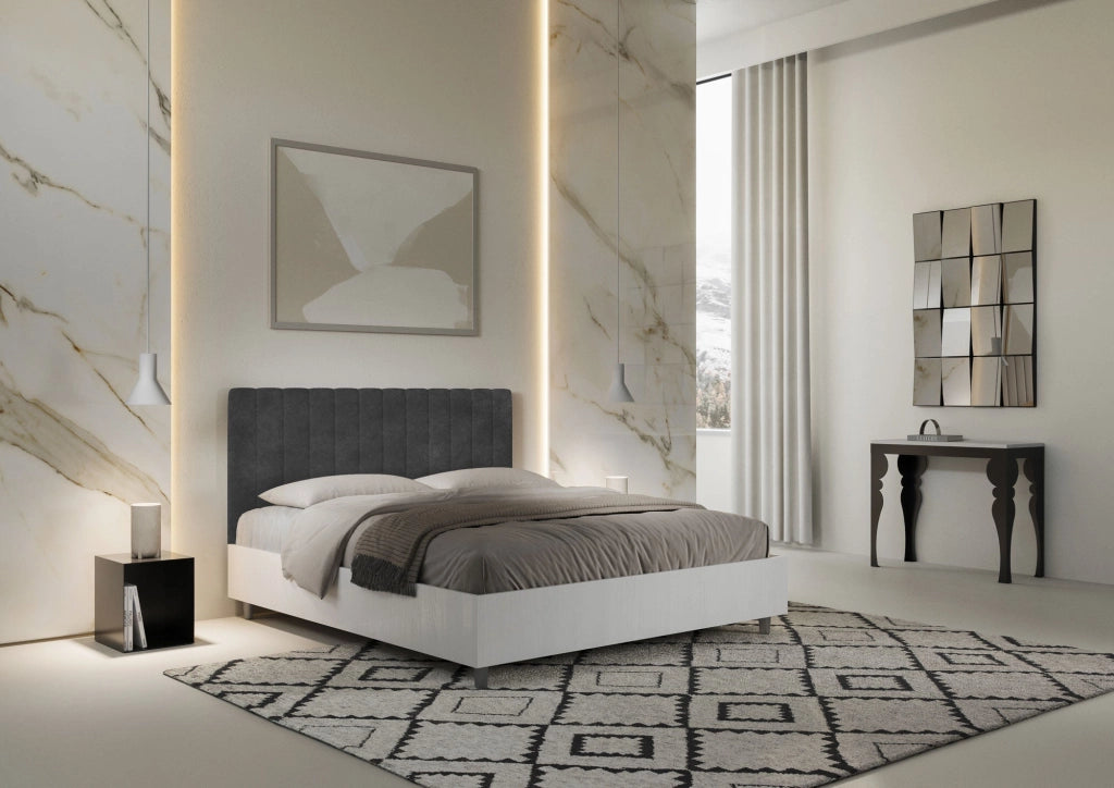 Letto Matrimoniale 160x200 cm con Rete e Contenitore Kaia Grigio