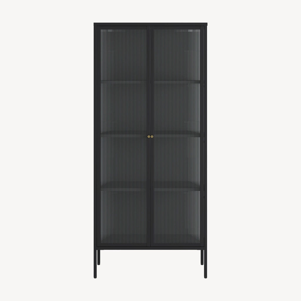 Mobile Vetrina Vinterhavn con Ante in Vetro e Ripiani 180 x 80 x 35 cm - Nero [en.casa]