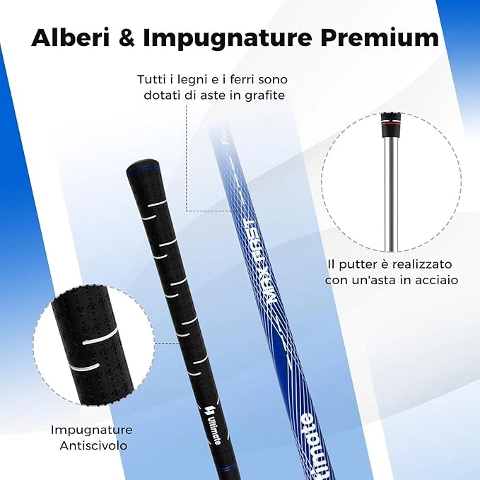 Set Completo di Mazze da Golf con Sacca a Treppiede, Include con Driver 1 da 460CC, Legno 3, Ibrido, Ferri 5, 6, 7, 8, 9, P, S, Putter e Copertura Antipioggia per Destrimani