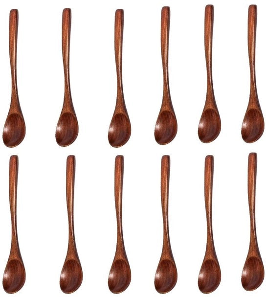 Mini theelepels in legno - 12 pezzi - in legno scuro - adatti per caffè e tè - ideali per dessert