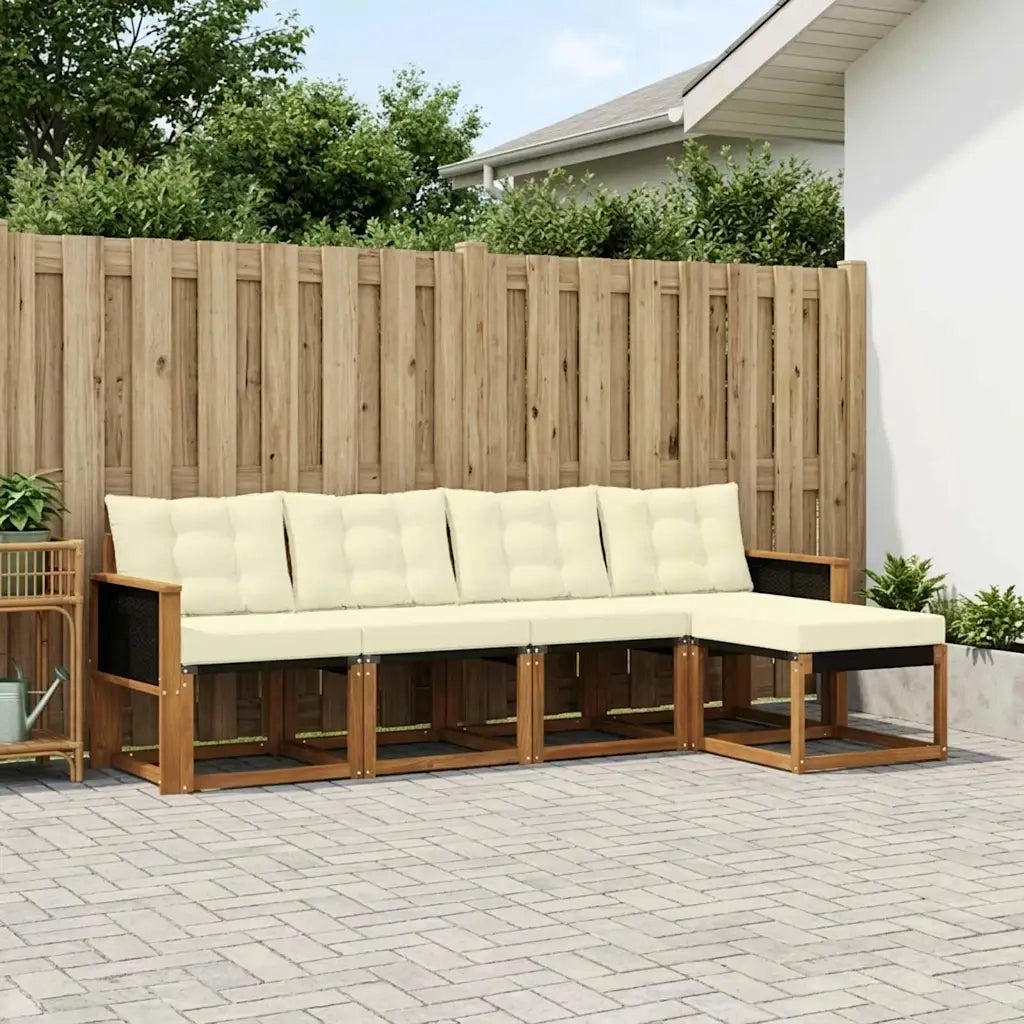 Set di divani da esterno con cuscino 5 pcs Naturale e Crema