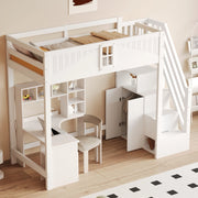 Letto a soppalco 90x200 cm in legno bianco con scala reversibile e vano portaoggetti