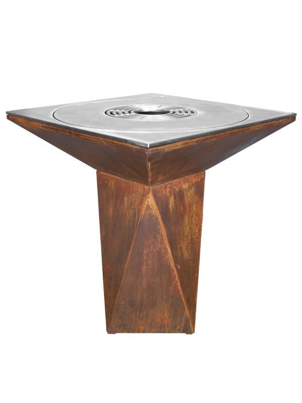 Braciere da giardino, Barbecue con foro per wok e griglia con gambe in acciaio - G1 corten