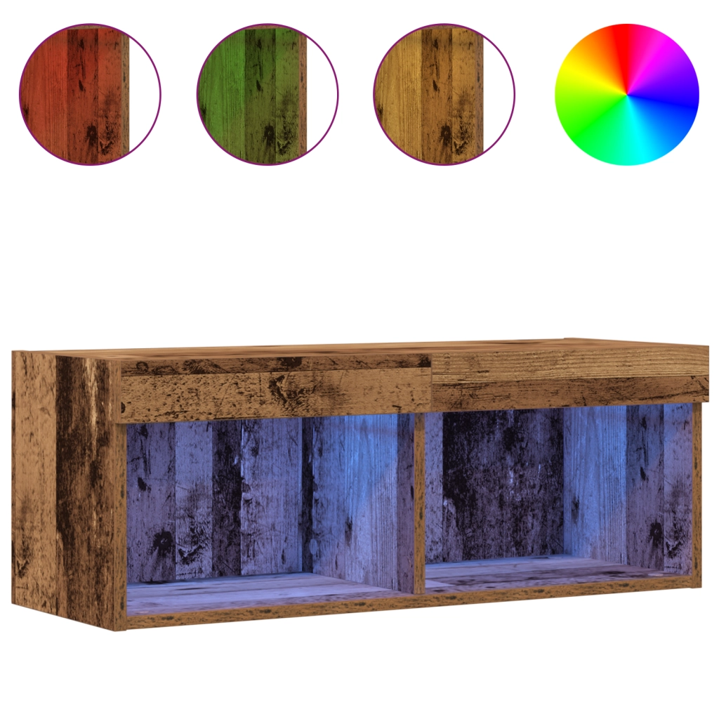 Mobile TV  con luci LED in legno vecchio 80x30x30 cm