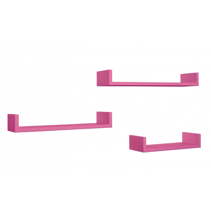 Set di 3 Mensole da Muro, Mensole Muro Design, Mensola da Parete, Fuxia, 60x8 p15,5 cm, 50x8 p15,5 cm e 40x8 p15,5 cm - Calamita