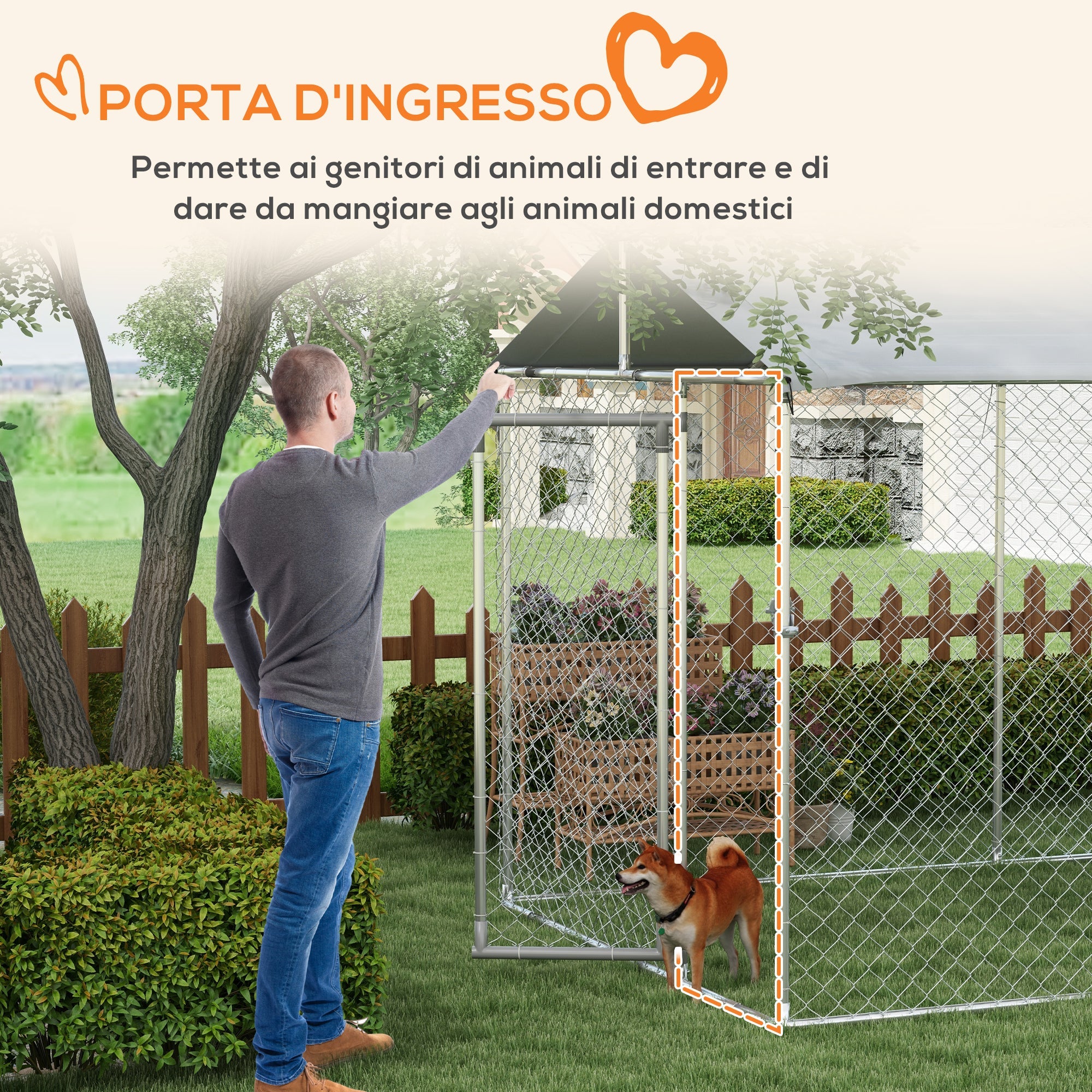 Kennel per Cani da Esterno 6x2,3x2,3m con Tetto Impermeabile in Tessuto Oxford e Acciaio Argento