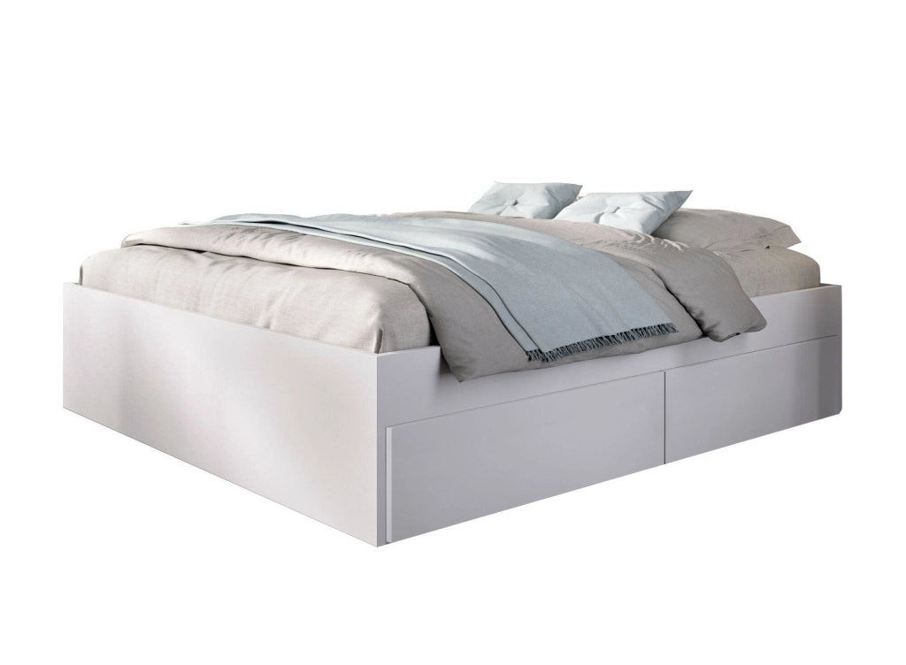 Letto alla francese Orlene, Sommier per camera da letto, Giroletto per stanza, Struttura porta materasso, 149x195 h39 cm, Bianco
