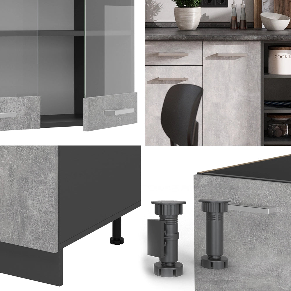 Vicco Cucina componibile Calcestruzzo/antracite 240 cm senza piano di lavoro